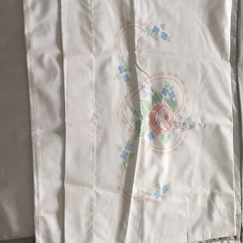 One stamped cross stitch white pillow case